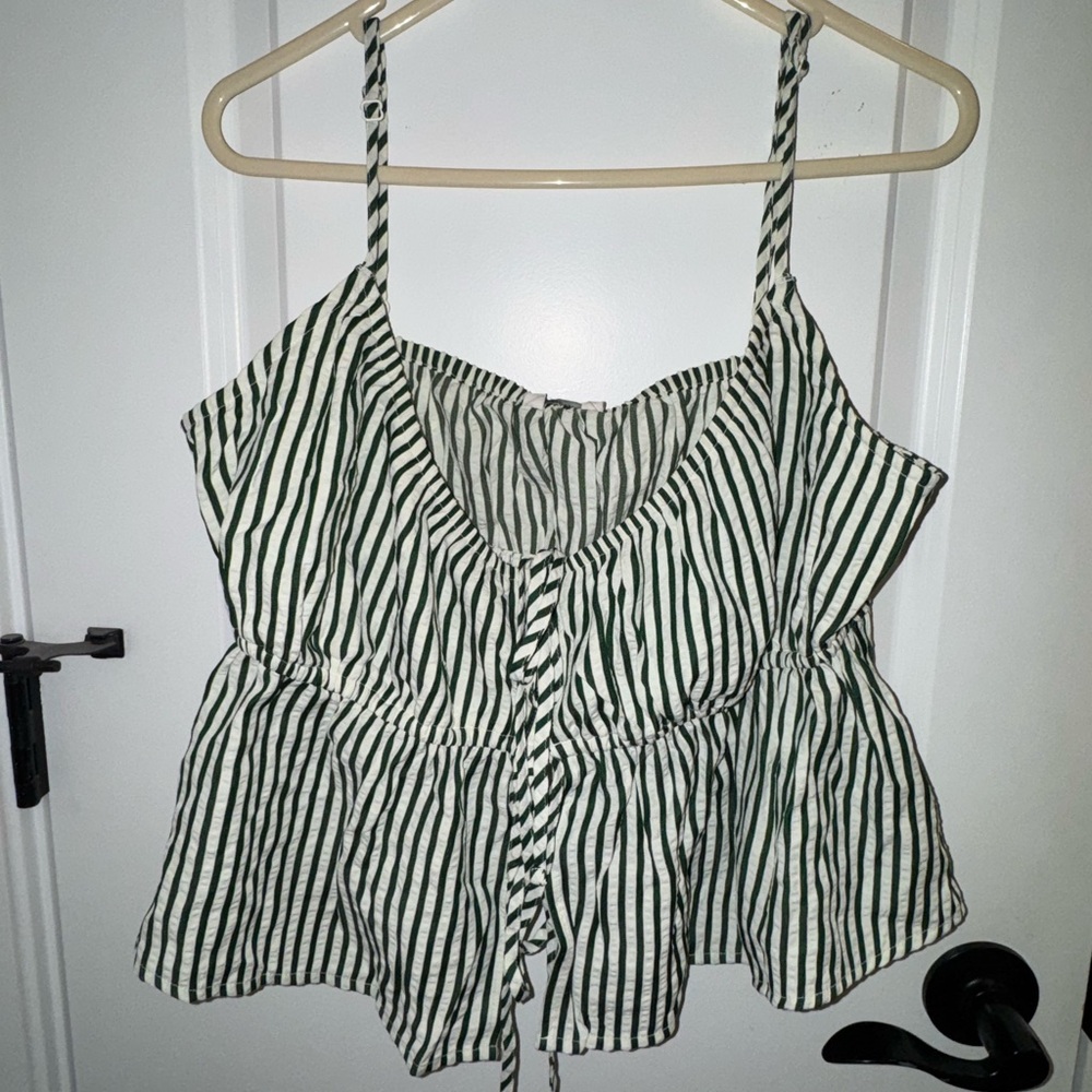 American Eagle Striped Green and White Women's Top